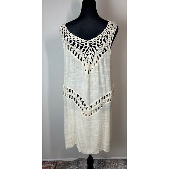 Womens Boho Crochet Swimsuit Cover Up Mini Dress One Size Beige Beach - Picture 4 of 7